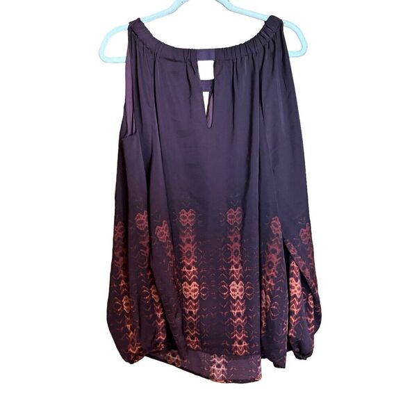 Lane Bryant Top Womens 18 20 Multicolor Boho Print Cold Shoulder Keyhole Blouse - Picture 4 of 7